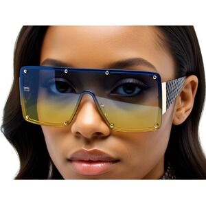 Oversized Shield Sunglasses‎ Blue Yellow Lens Fashion Shades Outdoor Party Gafas